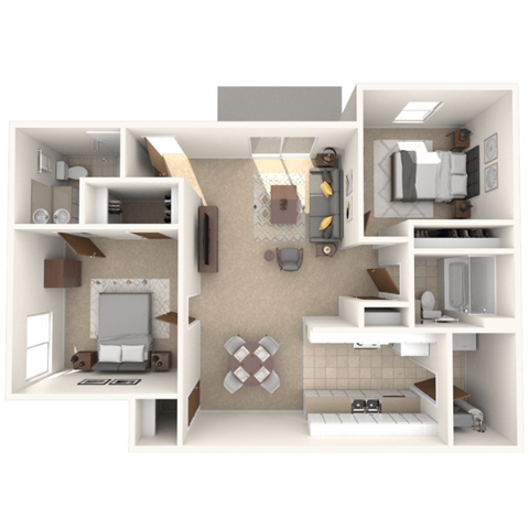 2 Bedroom floor plan at Summerhill Estates Apartments in Lansing, MI